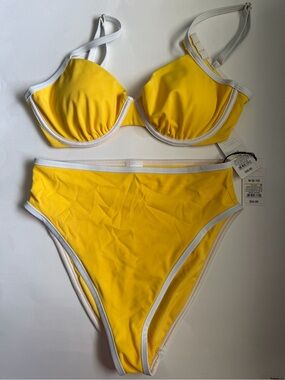 Target Sand & Shore Yellow High-Waist Bikini Set with White Trim